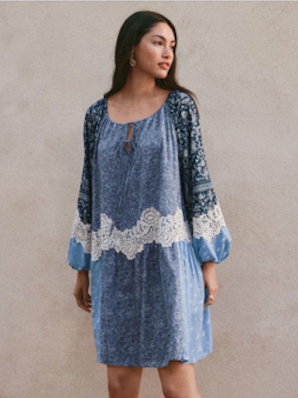 NWT Loft Boho Peasant Patchwork Dress w/ Lace PL Runs Large